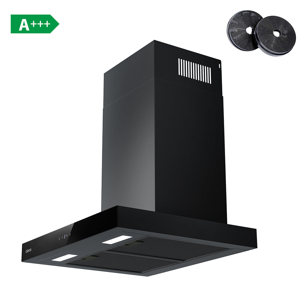 CIARRA Hotte aspirante à recirculation, commande tactile Wi-Fi et app, 650 m³/h, fixation murale, 4 vitesses avec booster, filtres en aluminium noir, classe énergétique A+++ - 60 cm
