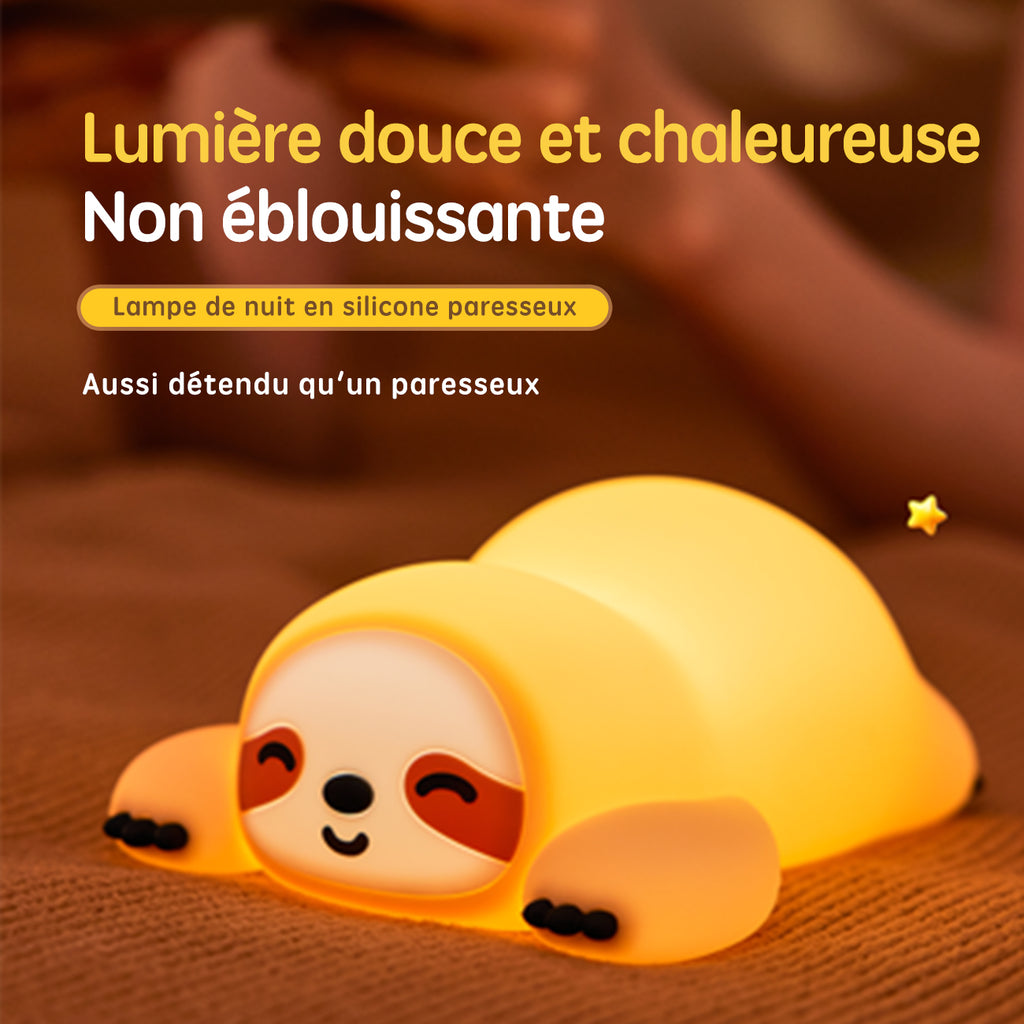 VIVREAL A046 Veilleuse LED paresseux rechargeable en silicone souple, ABS et PP, 3 niveaux de luminosité, charge Type-C - Jaune clair