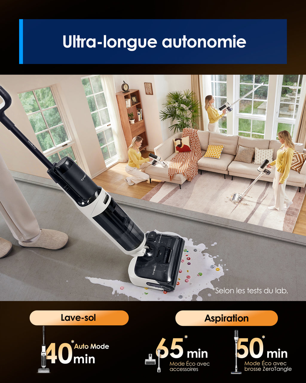 Tineco Floor One Switch S6 Stretch Aspirateur eau et poussière, Multifonction, À plat 180°, Autonettoyant, Autonomie 65 min, Nettoyage des bords des deux côtés et nettoyage de toute la maison