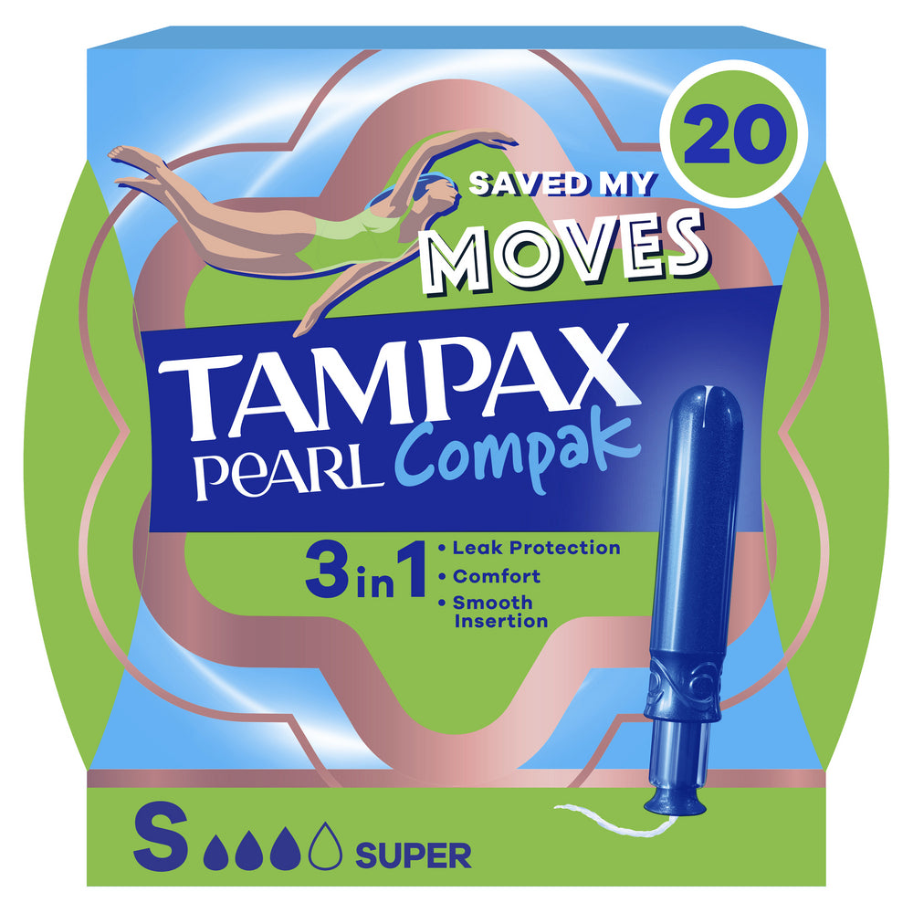 Tampax Pearl Compak Super Tampons Avec Applicateur x20, Protection Contre Les Fuites, Confort Et Insertion Facile