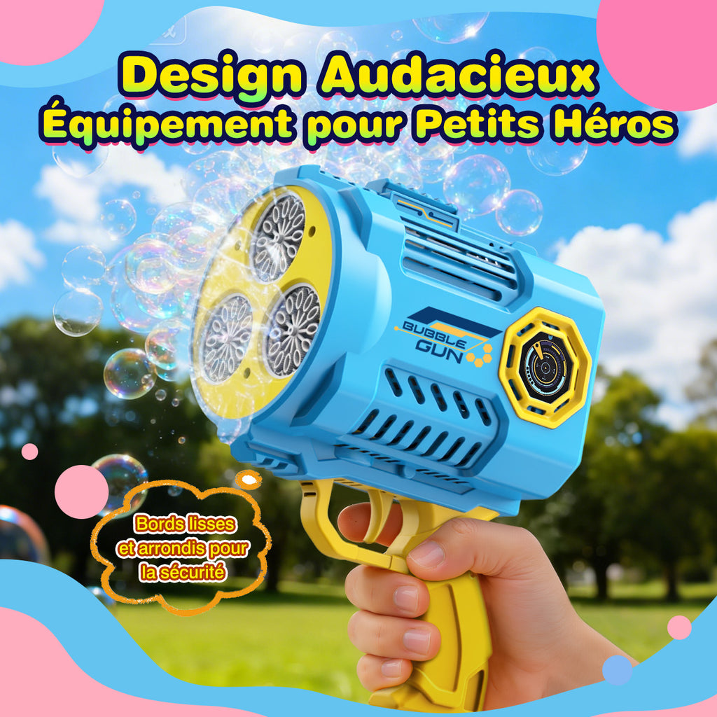 TOKKY Pistolet à bulles électrique 36 trous pour enfants avec lumières colorées et liquide à bulles de remplacement - Bleu