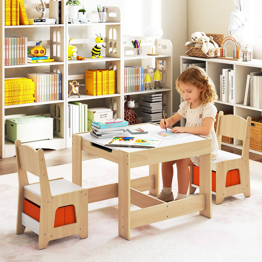 Table d'activités en bois avec 2 sièges et plateau double face amovible - Naturel