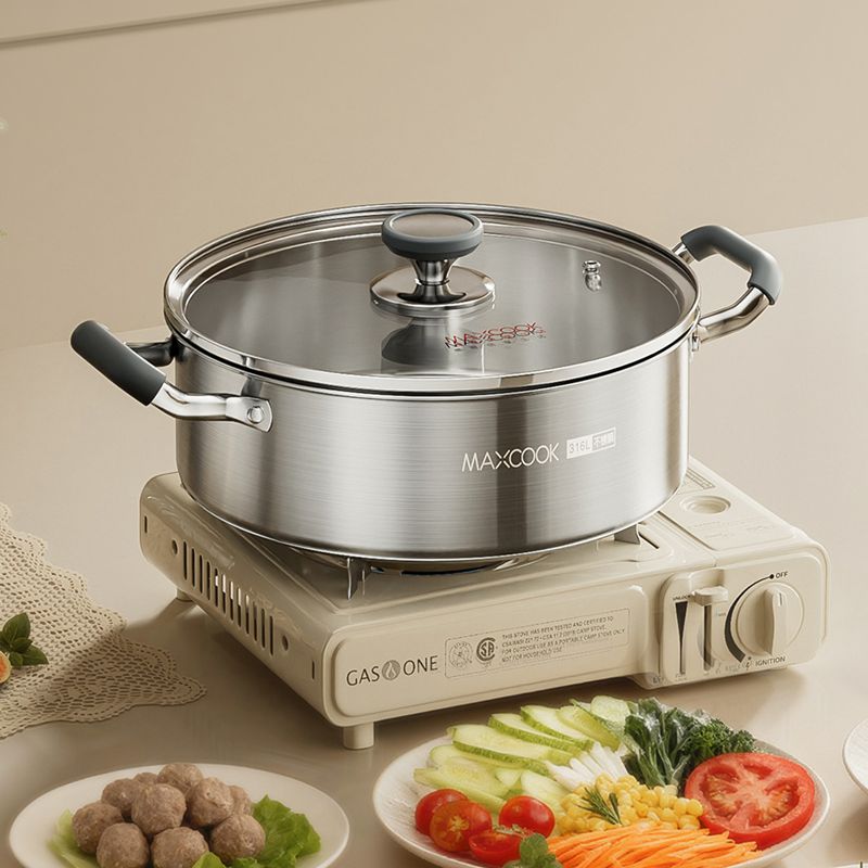 Maxcook Marmite 30 cm, Marmite de cuisson en acier inoxydable 316 L, Fond composite multicouche, Avec couvercle en verre et doubles poignées résistantes à la chaleur, Compatible avec les plaques à induction et à gaz, Marmite à soupe grande capacité M