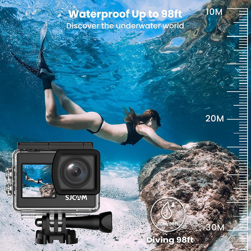 SJCAM SJ4000 Caméra d'action double écran 4K - Écran LCD 2,0 pouces et écran selfie 1,3 pouce - Grand angle 170° - Stabilisation EIS - Étanche 30 m - 80 min d'enregistrement - Photo 16 MP - 5,9 x 4,2 x 3 cm