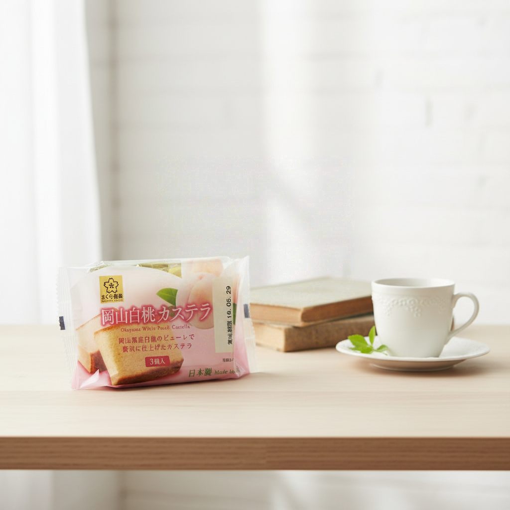 Sakura Seika Gâteau castella saveur pêche blanche 130 g
