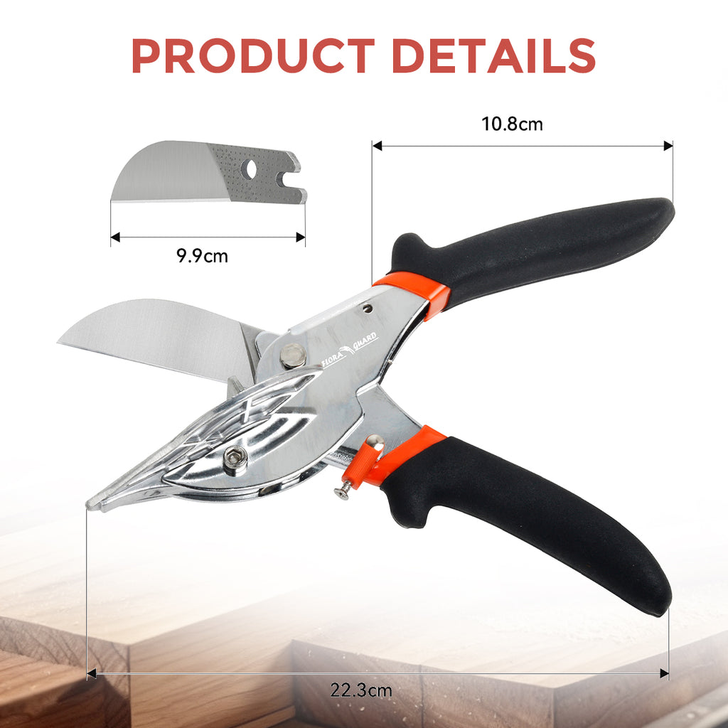 FLORA GUARD Cisaille à onglet, coupe-baguettes multi-angle, cisaille à joints pour couper bois tendre, plastique, PVC et plus, avec 2 lames de rechange (JDJ-001)