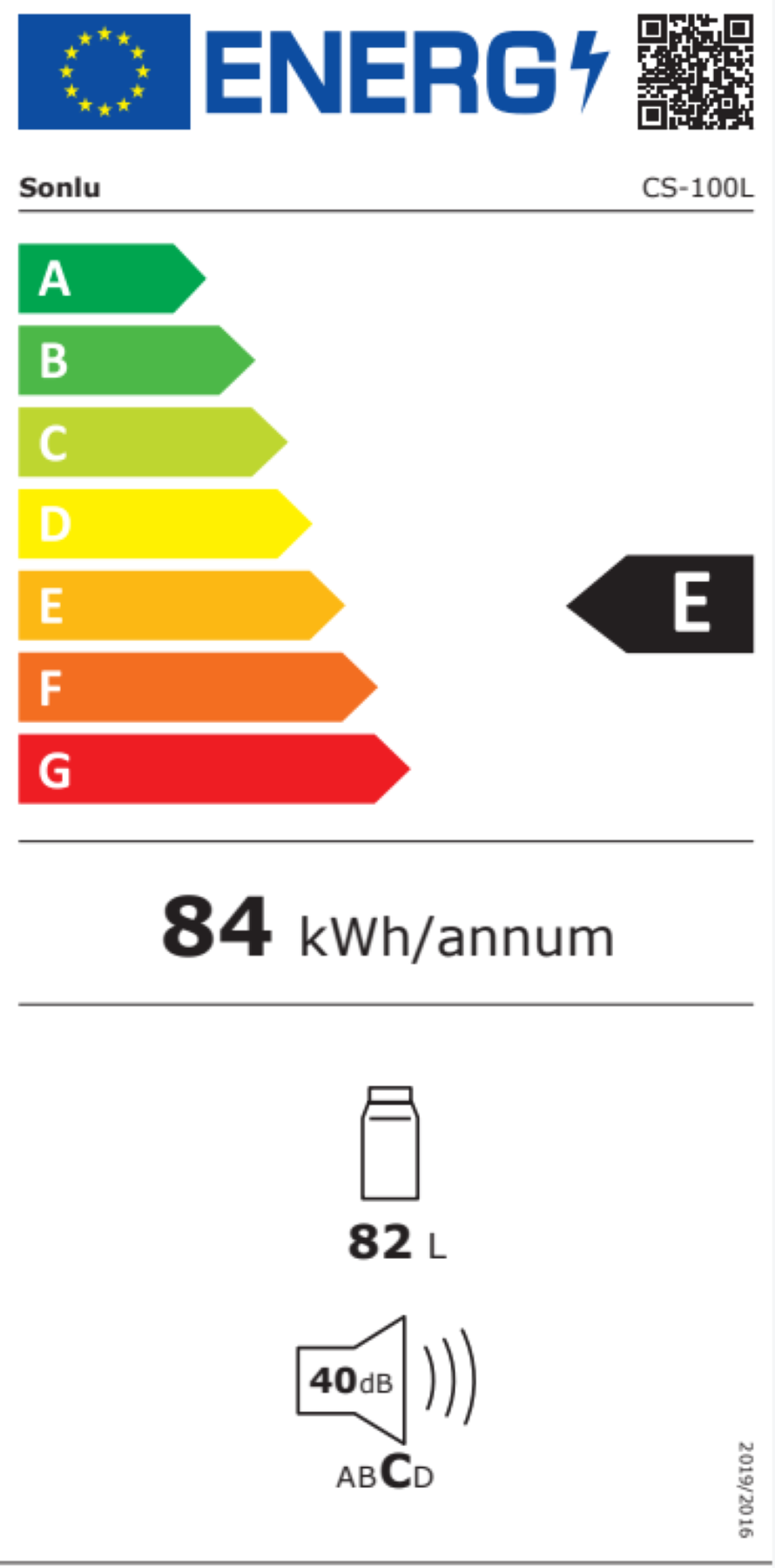 Sonlu CS-100L 82L Réfrigérateur à porte unique [Classe d'efficacité énergétique E]