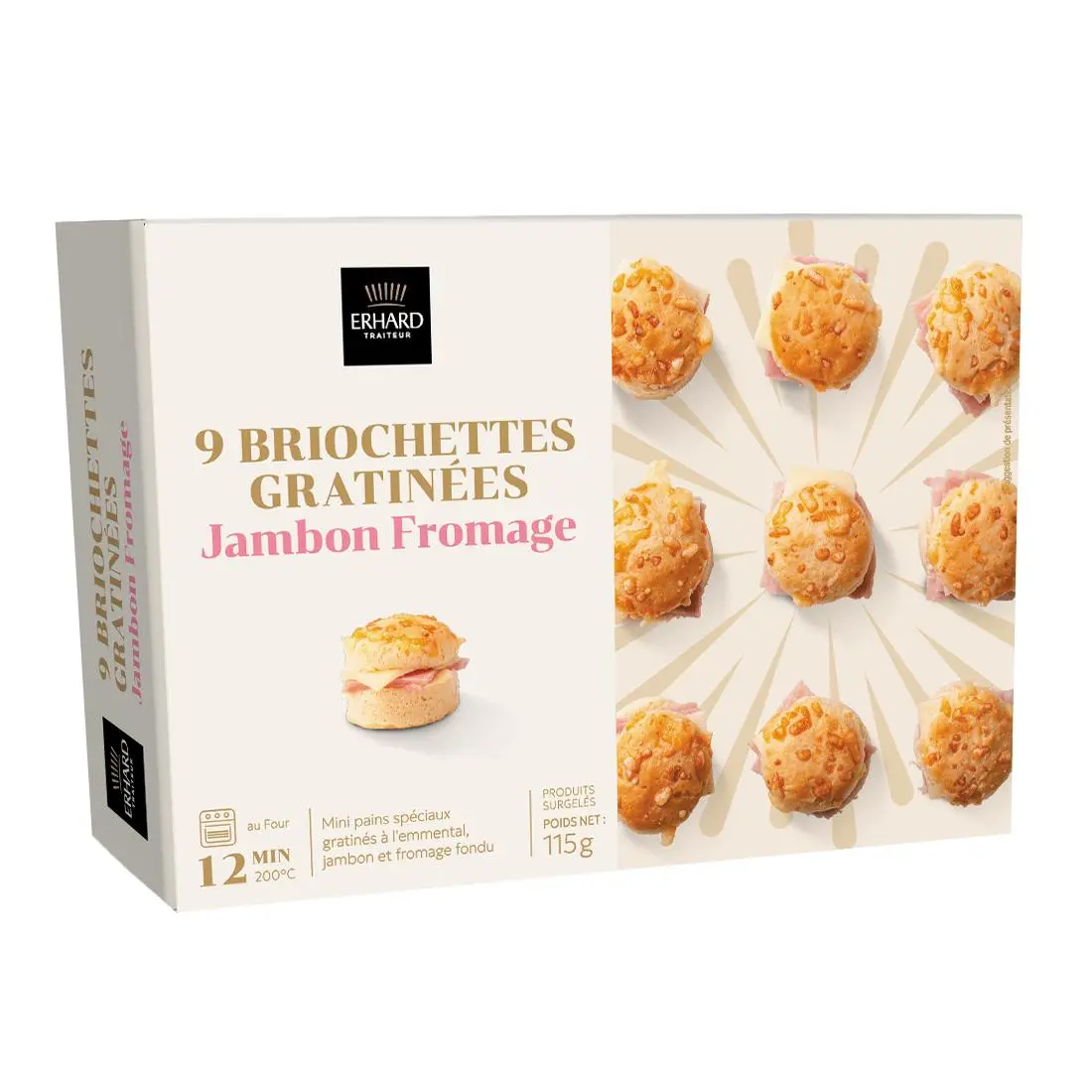 Erhard Mini bouchées briochées jambon et emmental x9 - 115 g