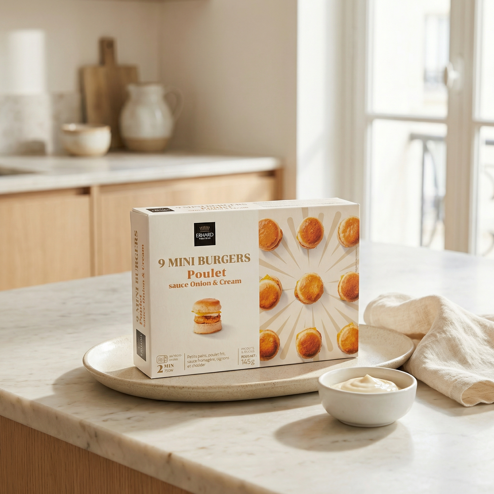 Erhard Mini burgers au poulet avec oignon et crème x9 - 145 g