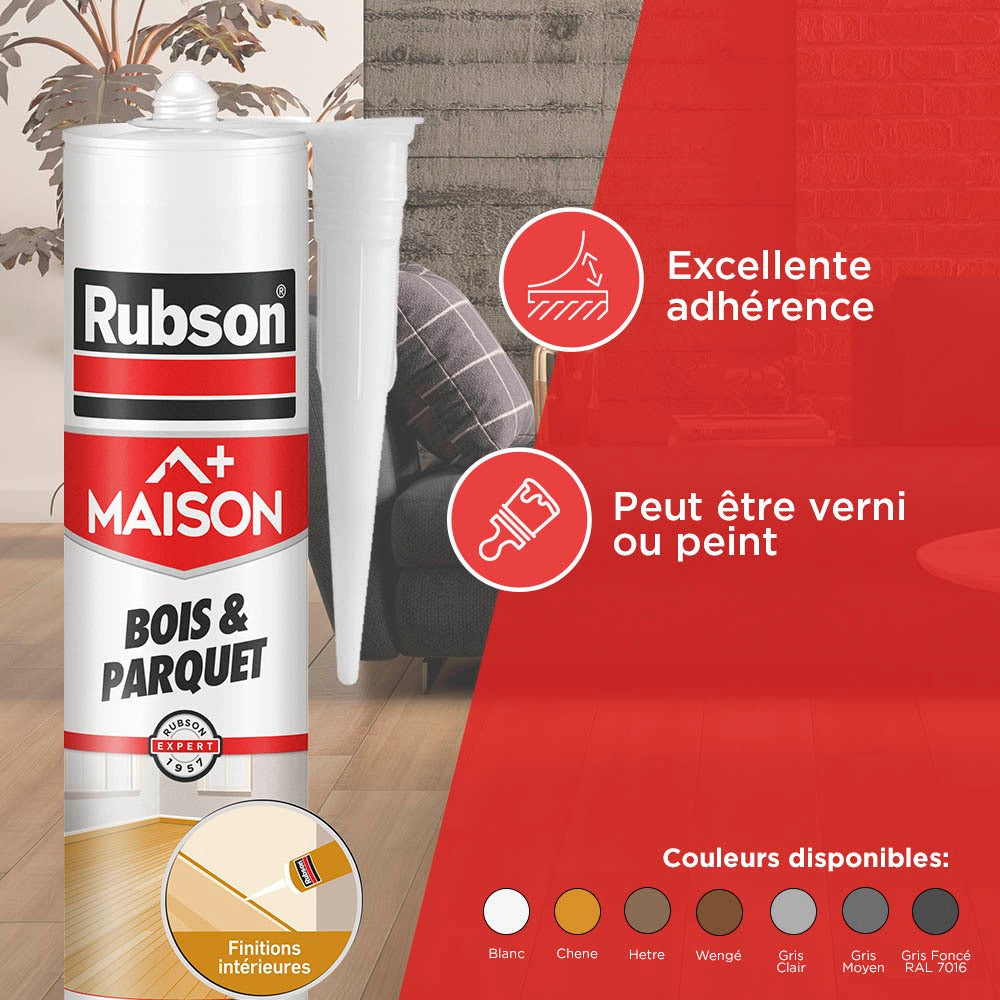 Henkel Rubson | Mastic Maison Bois & Parquet Chêne (cartouche de 280 ml) – Mastic acrylique pour tous supports bois et maçonnerie – Joints pour intérieur et extérieur abrité