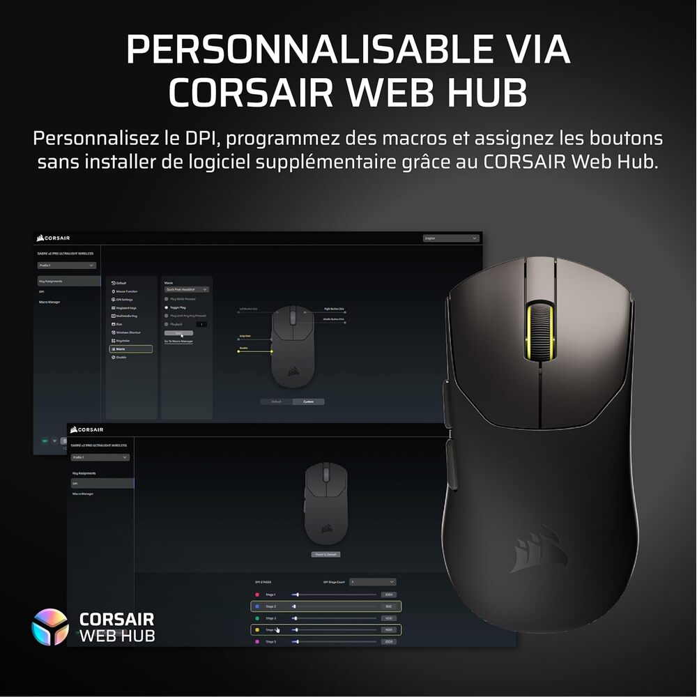CORSAIR Sabre v2 PRO Souris Gaming Ultralégère sans Fil 2,4 GHz & Filaire - 33000 DPI, 5 Boutons - Blanc