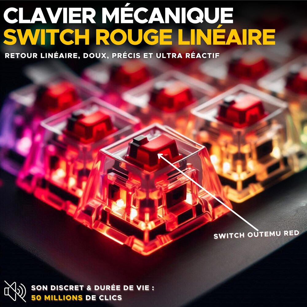THE G-LAB Keyz Titanium Clavier Gaming Mécanique Switch Rouge Filaire RGB 65% - AZERTY- Blanc