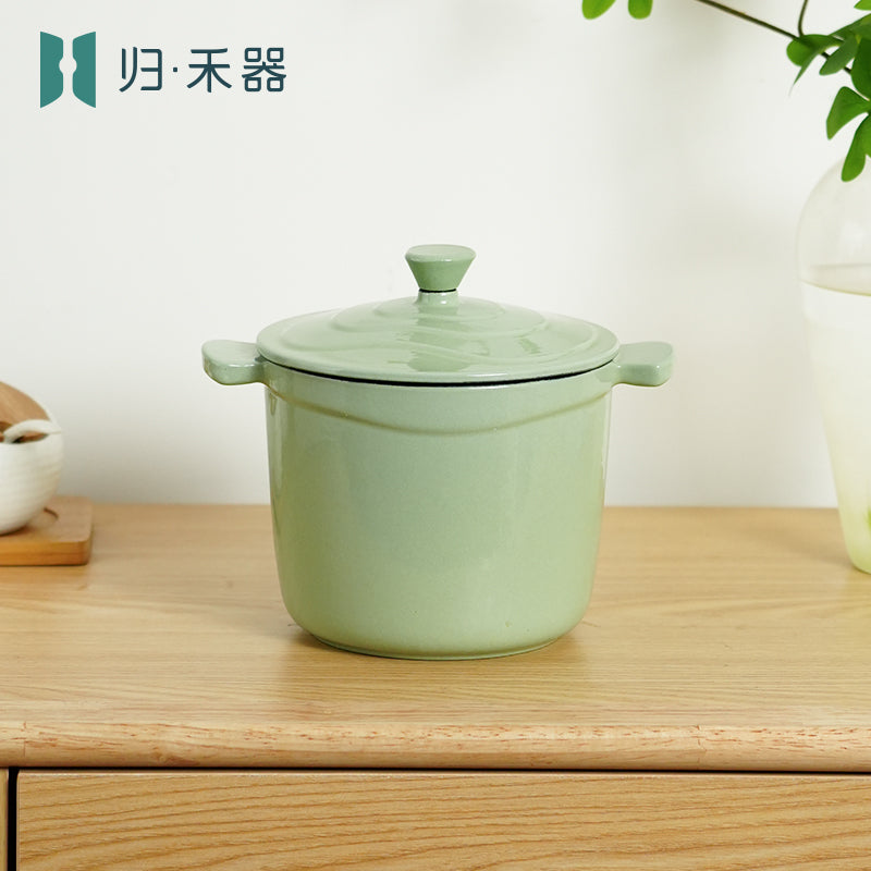 Pot pour aliments pour bébés en fonte émaillée, mini faitout multifonction pour 1 personne pour bouillie et soupe, compatible avec les plaques à induction, hot pot pour 1 personne