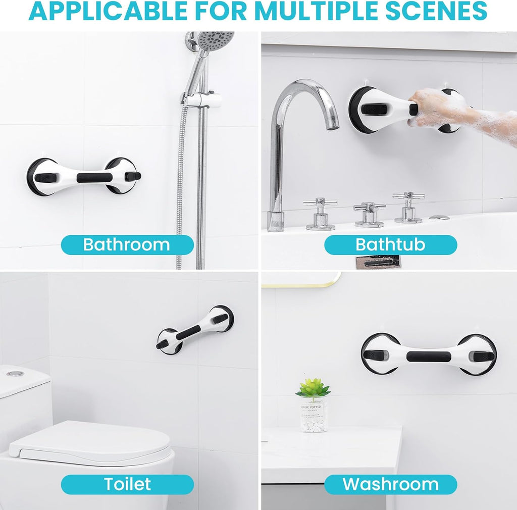 TAILI Poignées de douche pour personnes âgées à ventouse, lot de 2 barres d'appui de douche de 12 pouces pour seniors, barres d'appui pour baignoires et douches