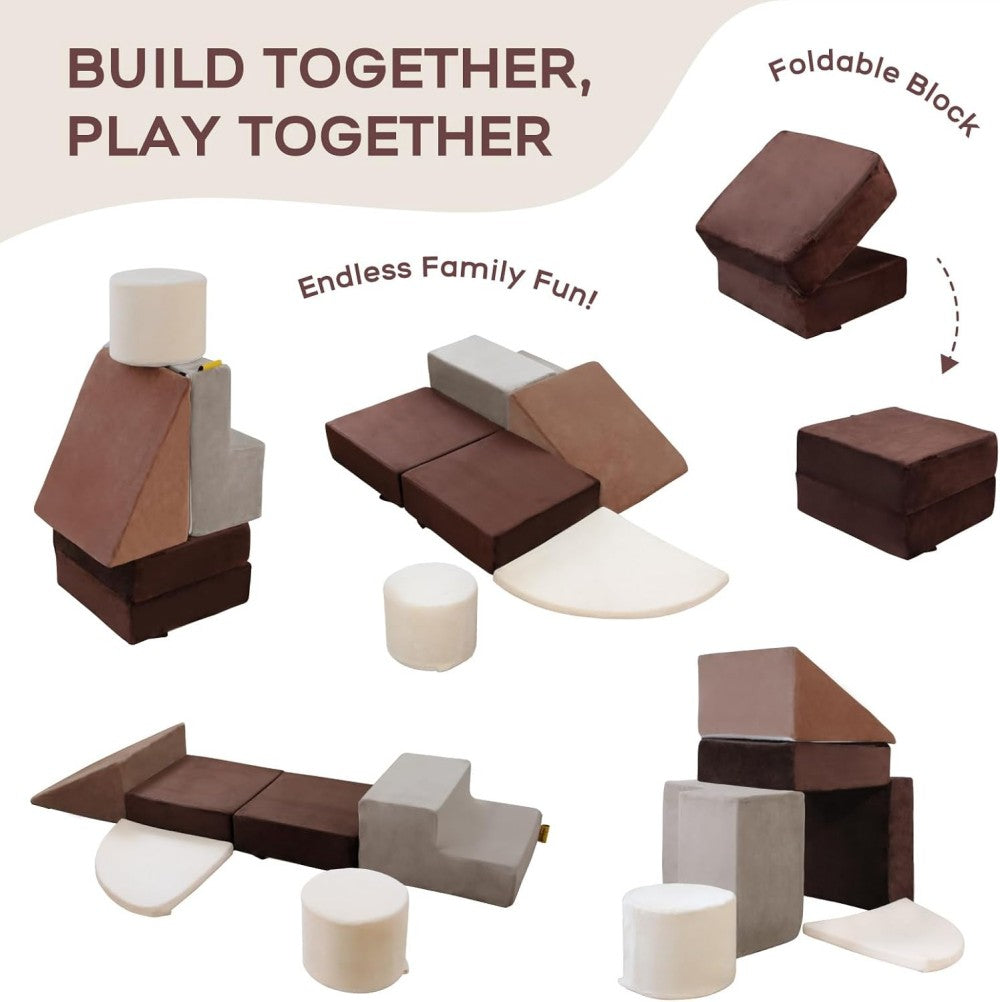 Blocs de construction en mousse pour enfants BanaSuper, blocs de construction en mousse XXL, certifiés EN71, jouet Montessori pour enfants, coque lavable pour le plaisir en intérieur, coffret de jeu en mousse douce pour bébé (Gris café)