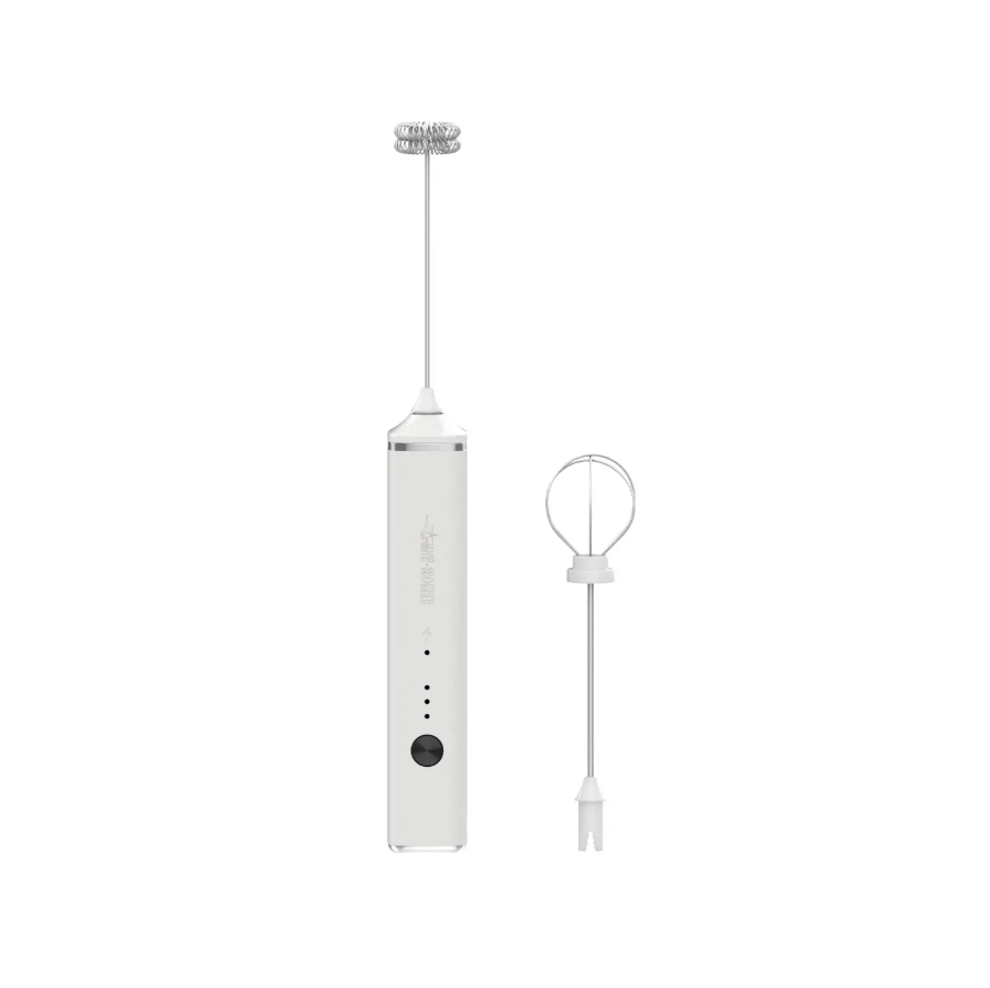 MHW-3BOMBER Mousseur à Lait Électrique, Mousseur à Main 3 en 1 pour Mousse Chaude/Froide, Fouet en Acier Inoxydable, Mousseur à Café pour Cappuccino/Latte - Blanc