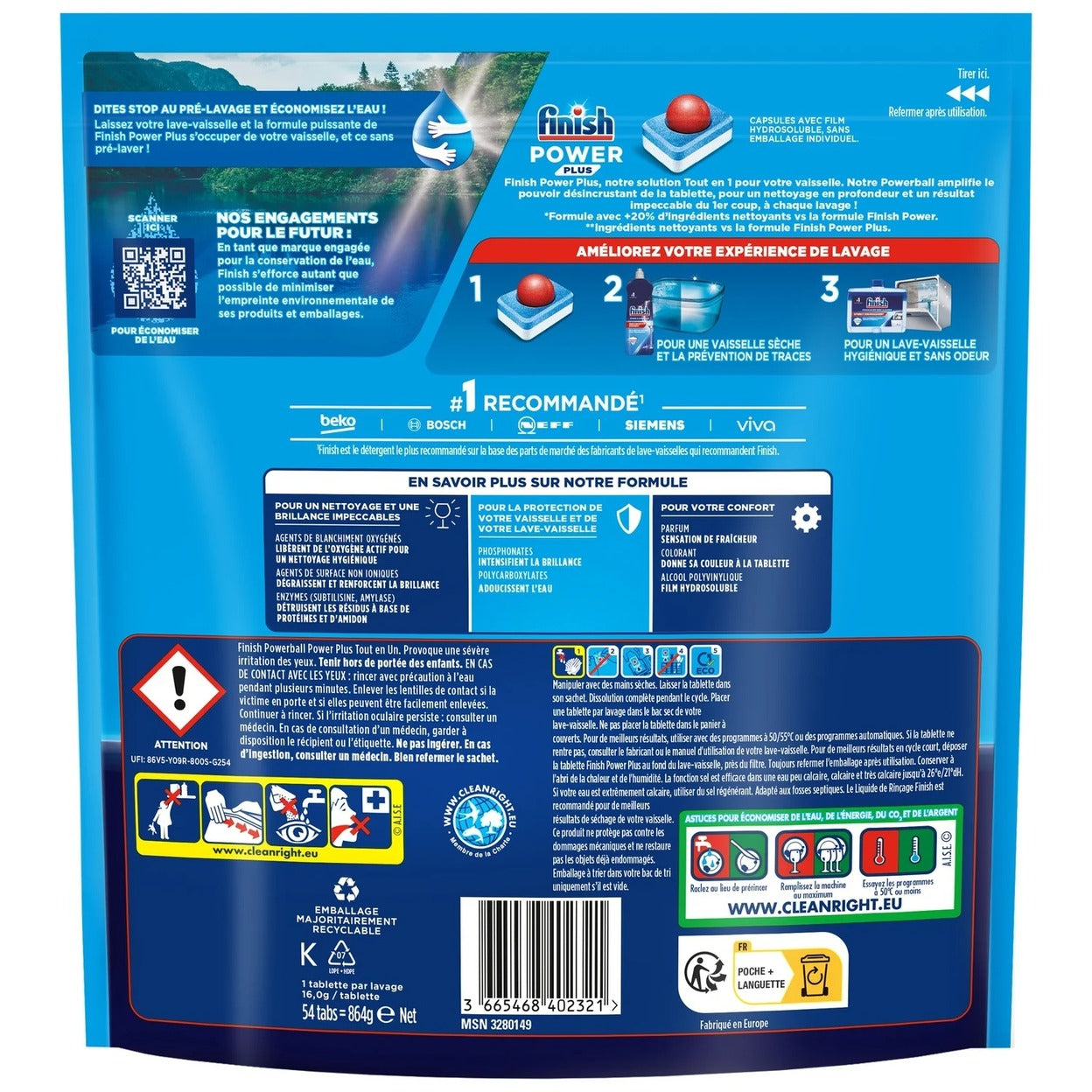 FINISH Power Plus Powerball Tablettes Lave-vaisselle Tout-en-1 Nettoyage en Profondeur Parfumées 4 x 35 Tablettes (= 140 Tablettes)