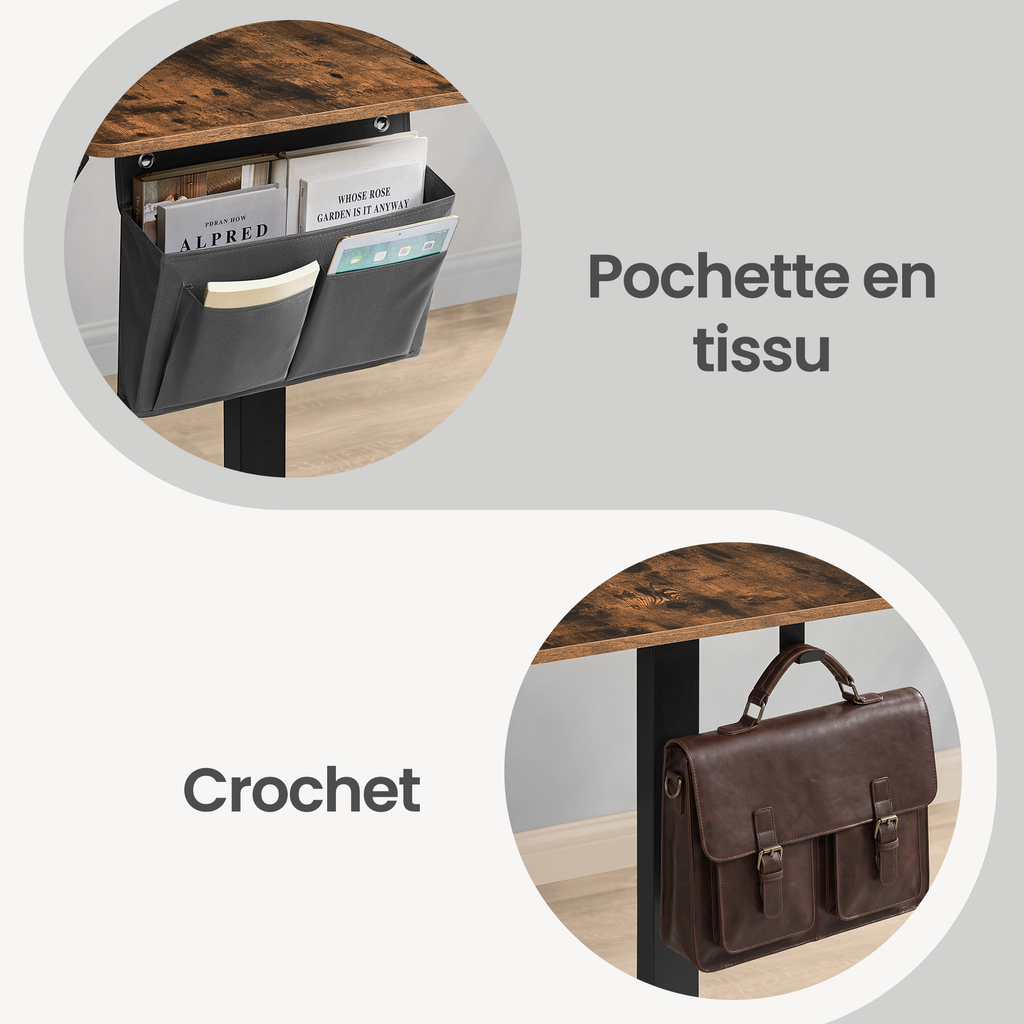 JOYFURNOS Bureau électrique avec 4 préréglages mémoire, 140 x 60 cm, réglage de hauteur continu, port USB-C, marron vintage et noir encre