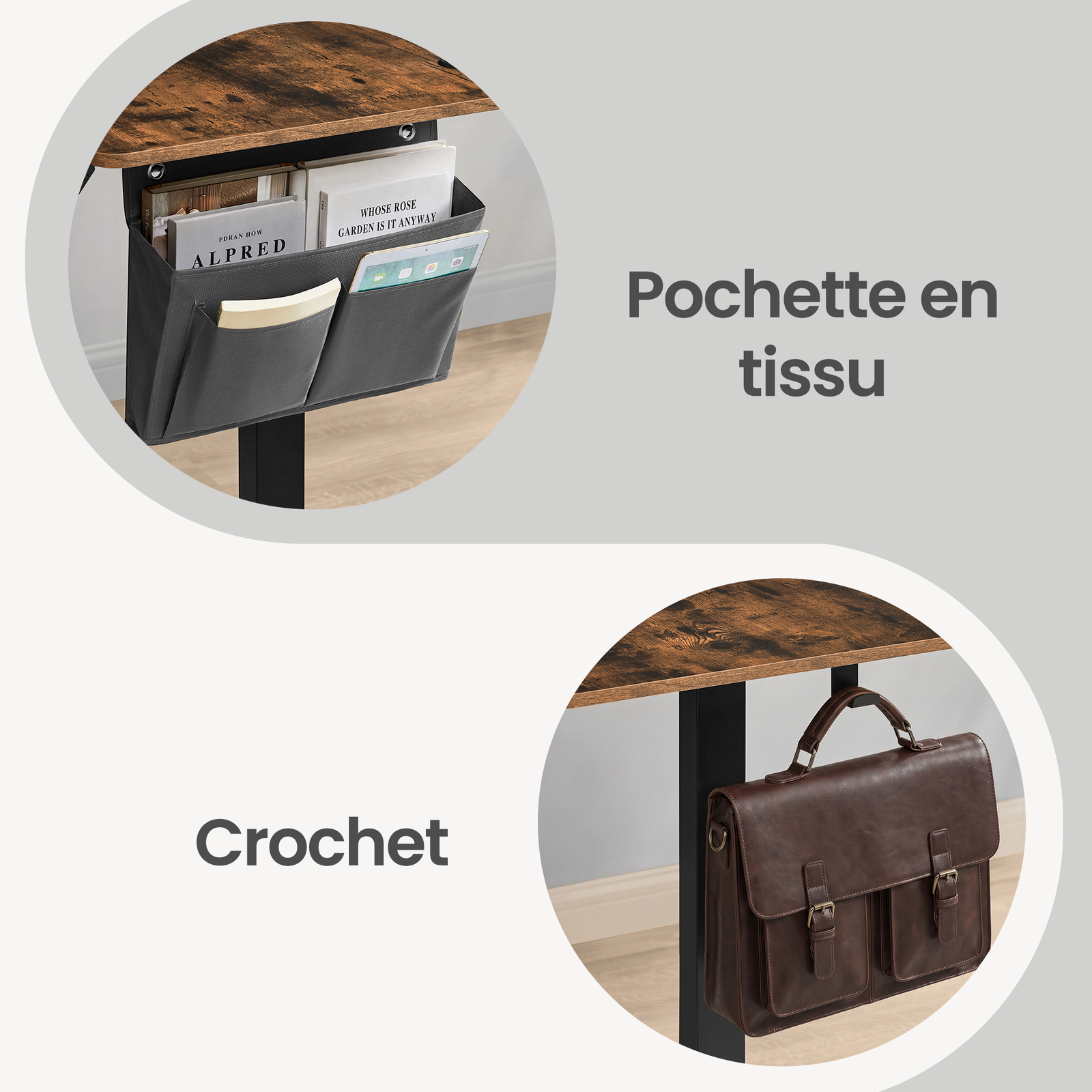 JOYFURNOS Bureau électrique avec 4 préréglages mémoire, 140 x 60 cm, réglage de hauteur continu, port USB-C, marron vintage et noir encre