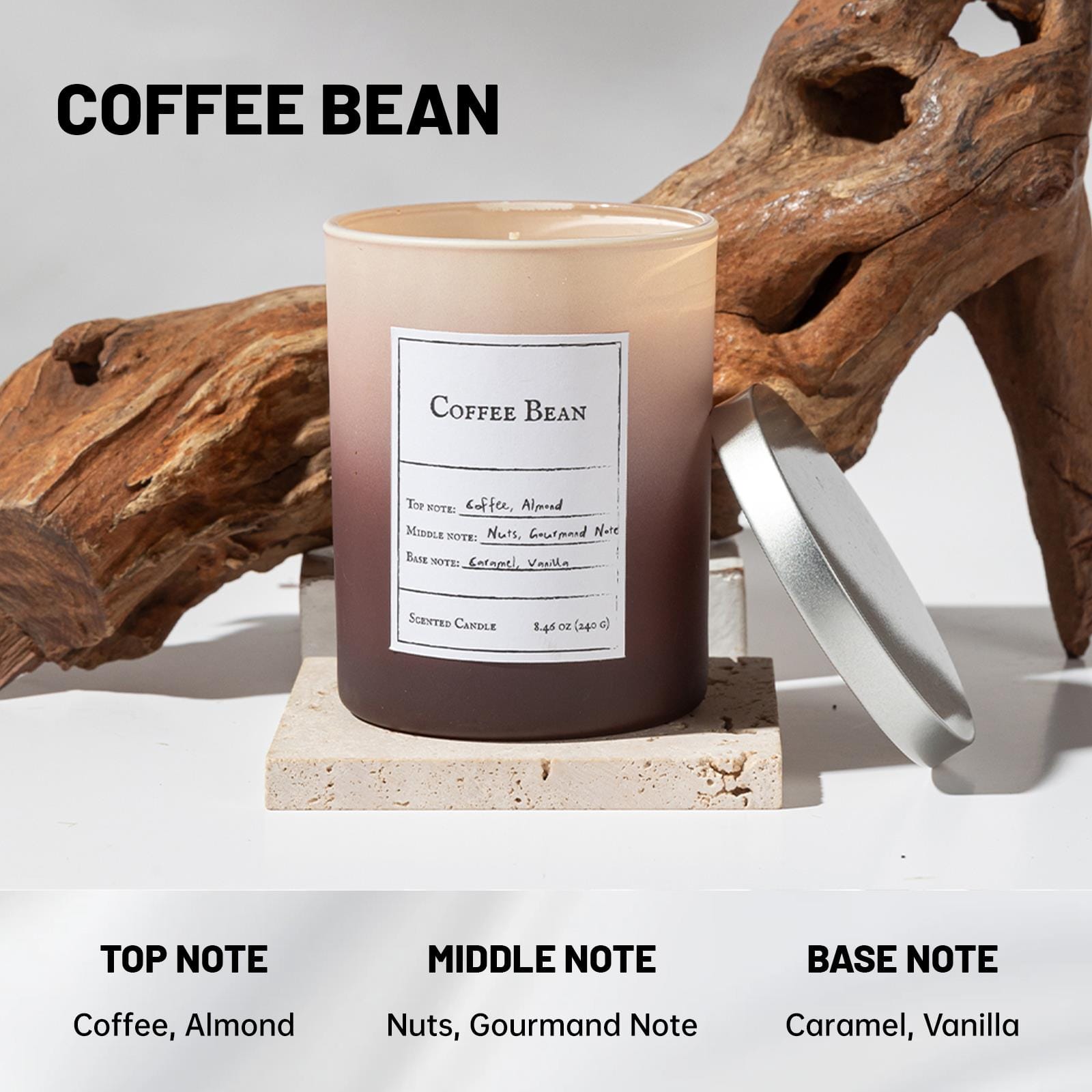 Zooly Bougie parfumée couleur dégradée dopamine - Grain de café, 240 g, 1 pièce