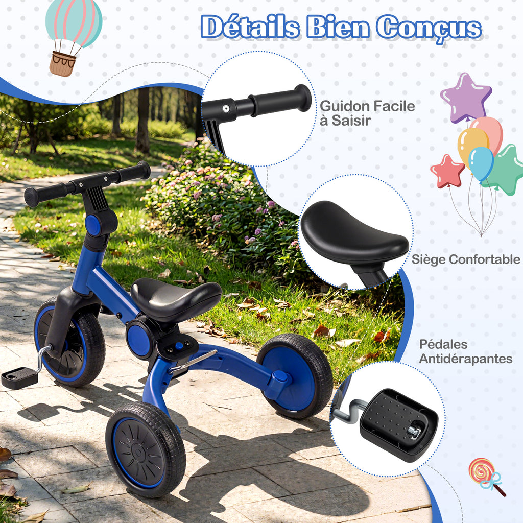 Vélo 5-en-1 pour enfants / draisienne, avec pédales amovibles - Bleu