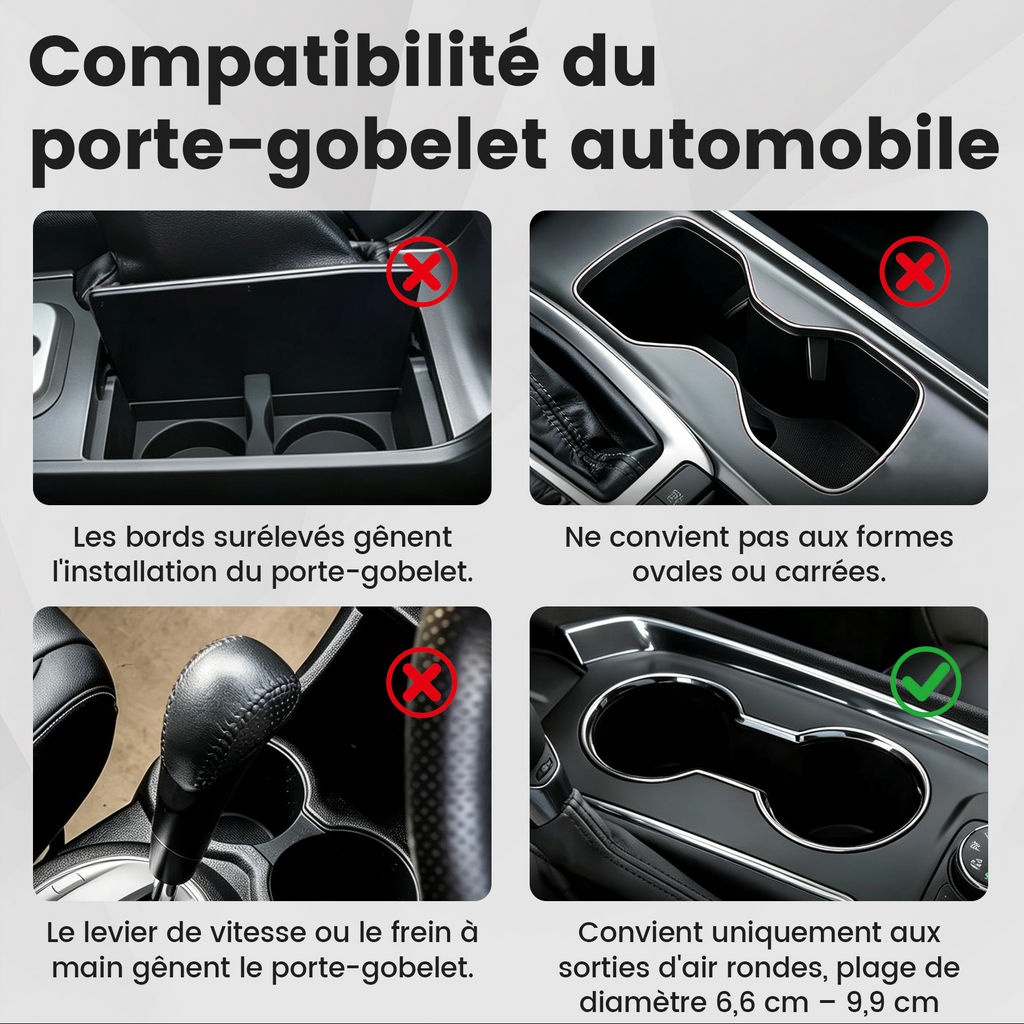 Porte-gobelet voiture 2-en-1, support de boisson pivotant à 360° avec base réglable, antidérapant et stable en ABS, adapté aux bouteilles, tasses à café et canettes, noir