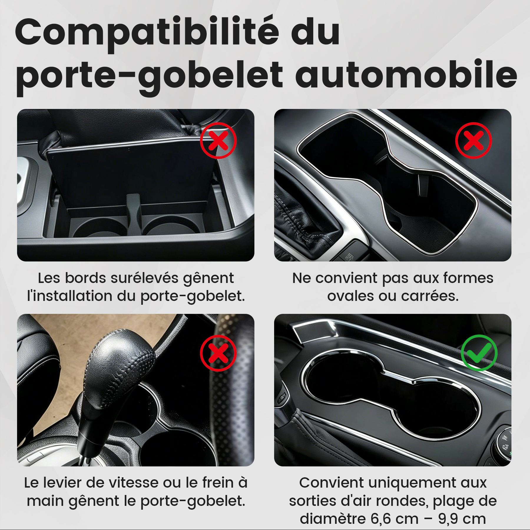 Porte-gobelet voiture 2-en-1, support de boisson pivotant à 360° avec base réglable, antidérapant et stable en ABS, adapté aux bouteilles, tasses à café et canettes, noir