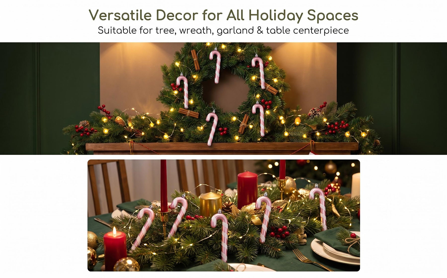 Ju7cer Lot de 6 pendentifs de sapin de Noël en rotin, pour décorer les sapins de Noël, convient pour les mariages, Pâques, anniversaires, vacances, Noël, décoration intérieure, rose poudré + blanc