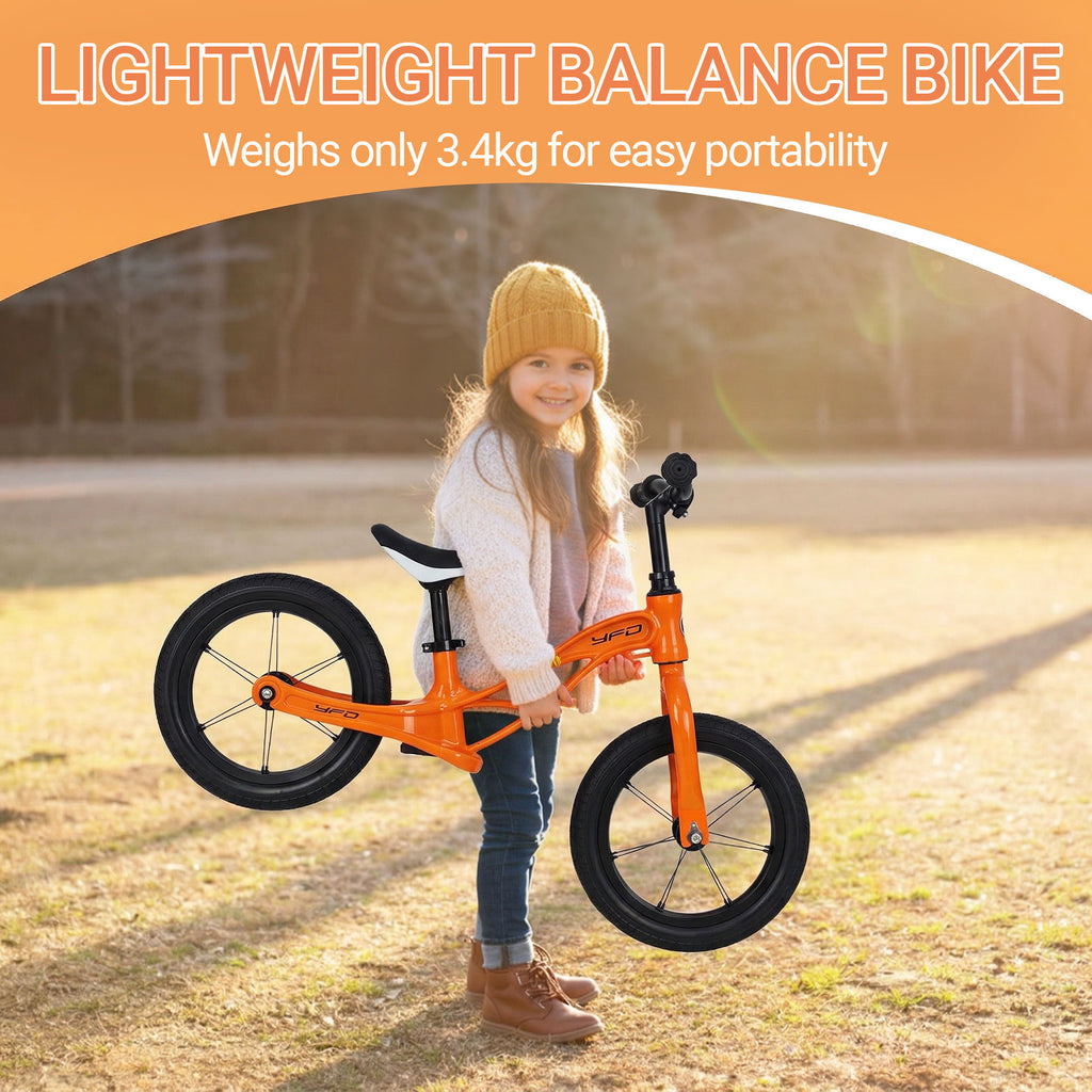 Neuleb Draisienne pour tout-petits, vélo d’apprentissage léger sans pédales avec selle réglable, pneus sans air et béquille, premier vélo pour enfants de 3 à 6 ans, parfait pour apprendre à rouler, Orange