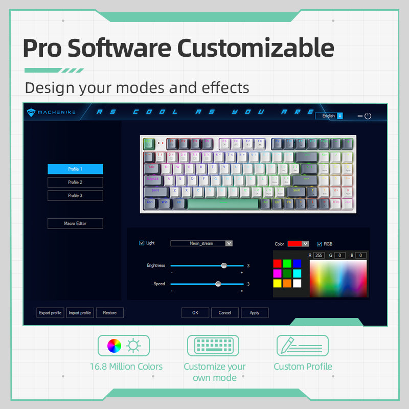 Machenike K500-B94 clavier mécanique filaire 90 %, disposition QWERTY US, switch Brown, RGB, gris