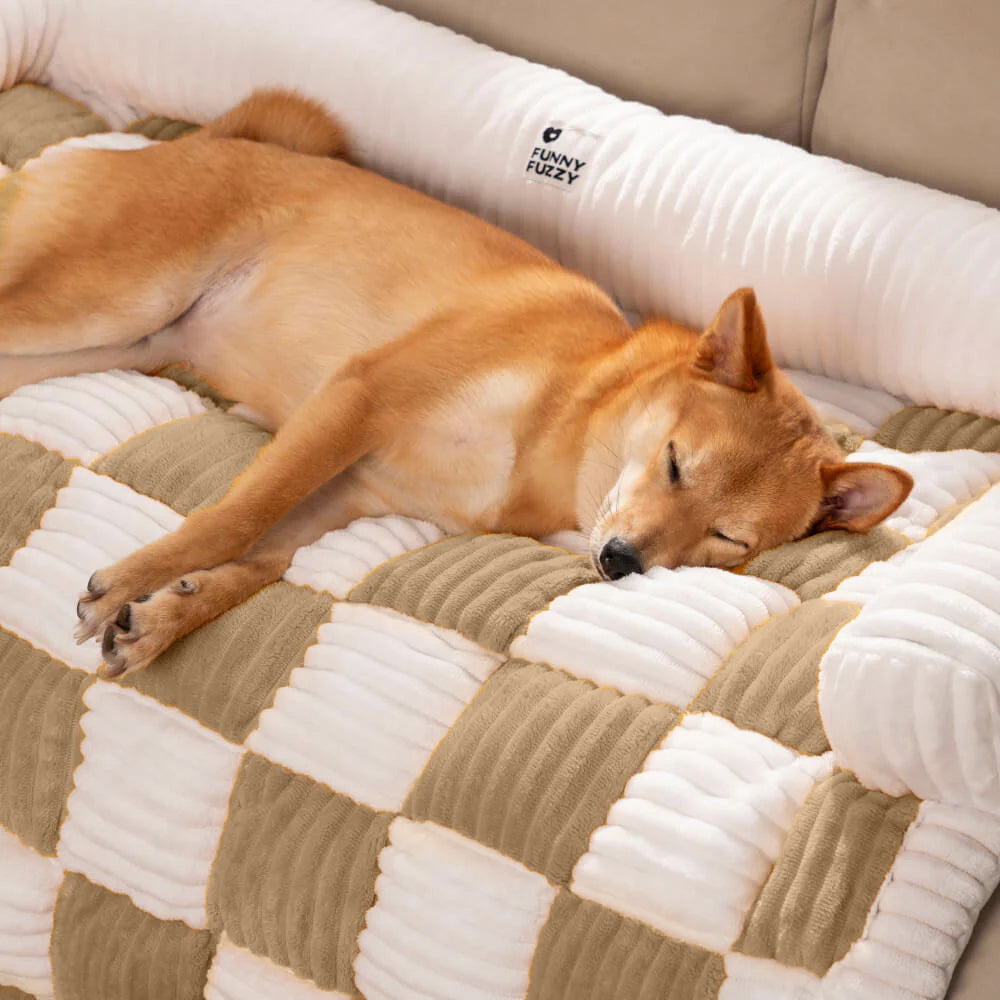 FUNNYFUZZY Tapis confortable carré à carreaux Crème Protecteur de meubles pour chien chat Taille S Café