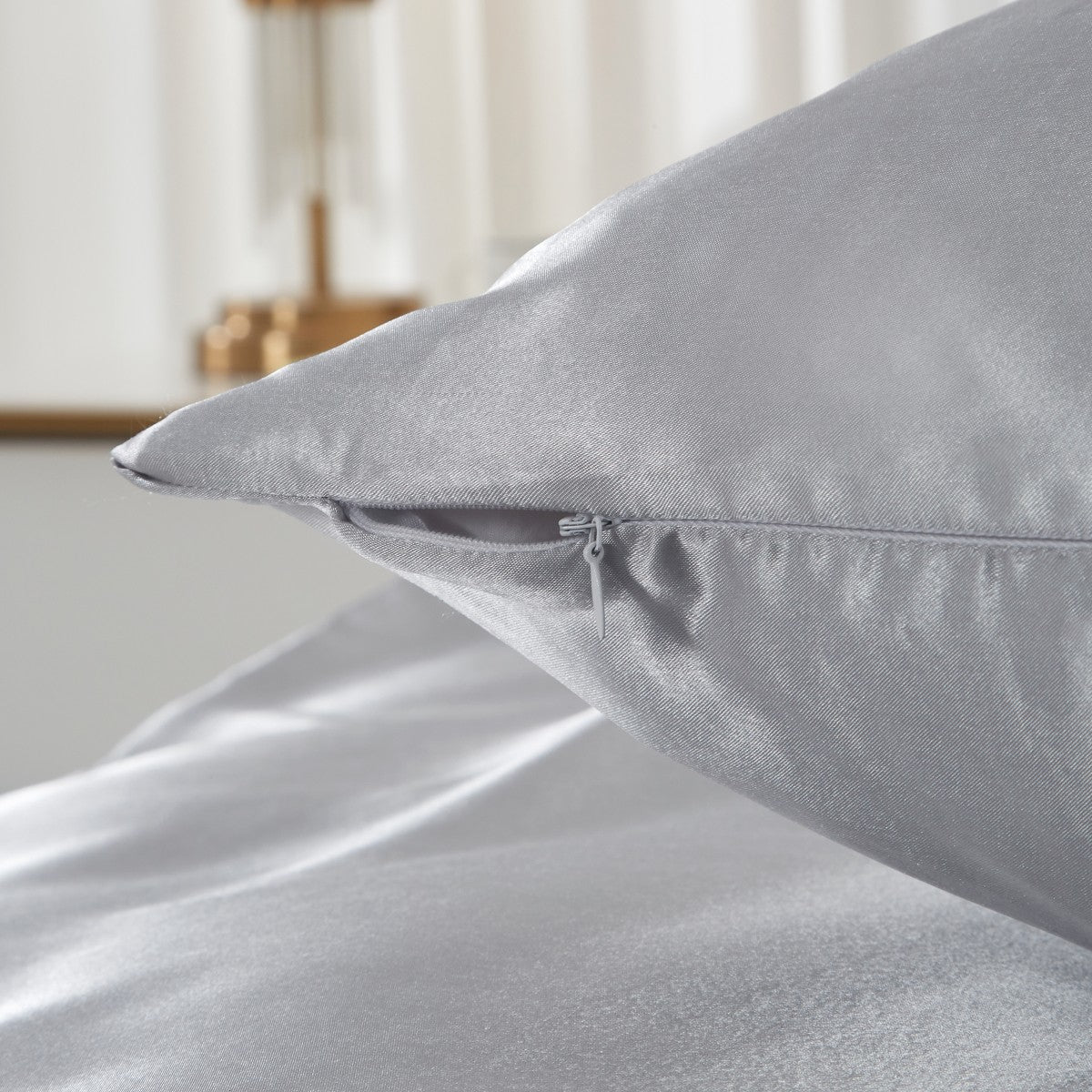 MEEALLHOME Parure de lit satinée gris - 1 housse 140 x 200 cm et 1 taie 65 x 65 cm