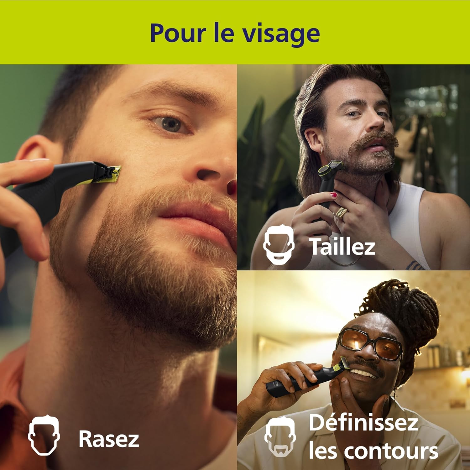 Philips OneBlade Pro 360 QP6552/30 Oneblade avec lame 360 de rechange, 3 sabots, utilisation humide & sèche, batterie rechargeable - Noir