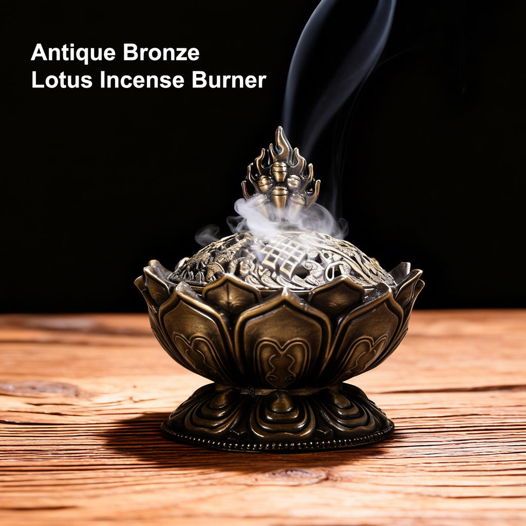 Ju7cer 1 pc Brûle-encens bronze/lotus - Style classique, idéal pour décoration de Noël maison et présentation au sol, porte-encens