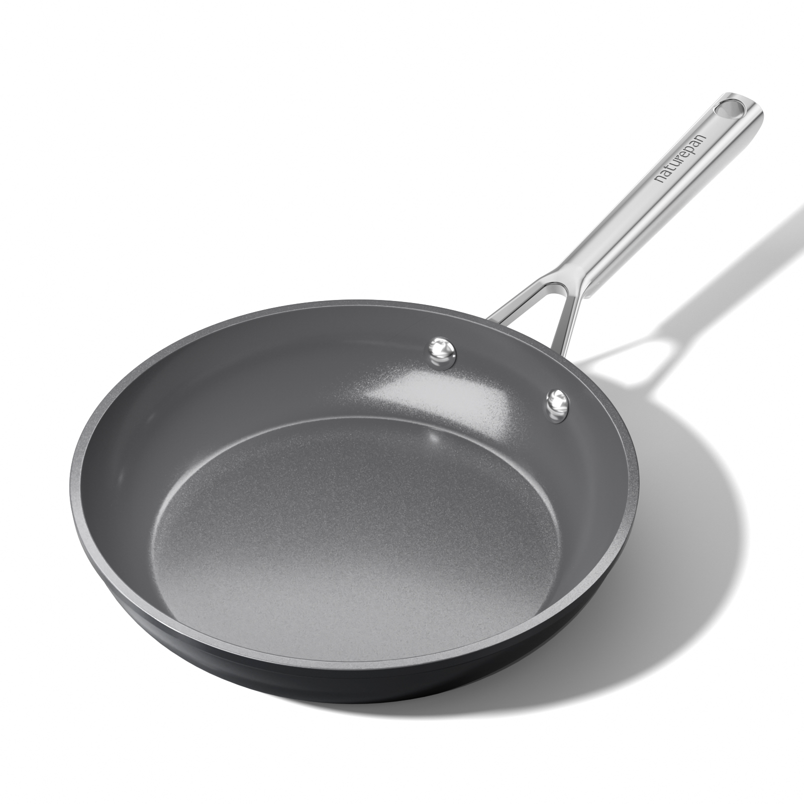 naturepan Poêle Céramique Diamant Titane 24 cm - Revêtement Antiadhésif Sans PTFE/PFOA/PFAS - Poignée Restant Froide - Compatible Induction & Four - Lave-Vaisselle - Gris