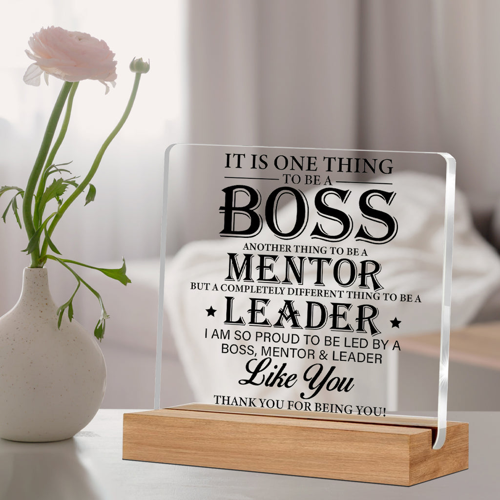 Alphynix 1 pc plaque de reconnaissance de leadership, cadeau en acrylique "BOSS MENTOR LEADER" avec support en bois