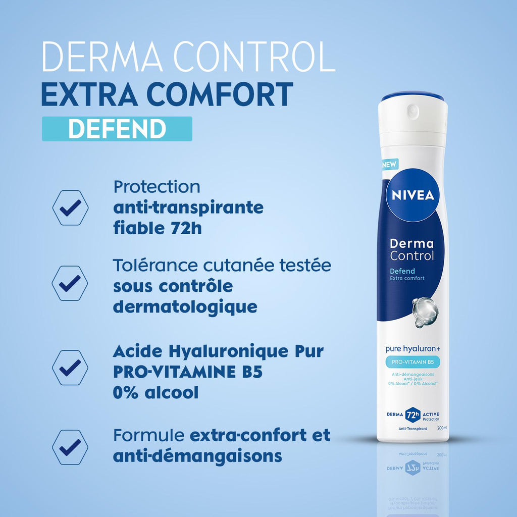 NIVEA Déodorant Femme Aisselles Derma Control Défend Protection 72h Spray 200ml