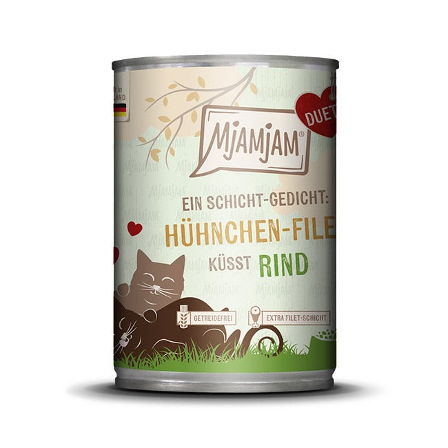 [Peut être servi frais pour l'été] MjAMjAM Duett Nourriture humide culinaire pour chat poulet bœuf 390 g