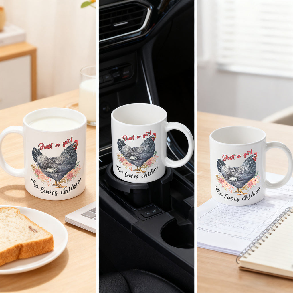 Alphynix Mug blanc avec citation « Just a Girl Who Loves Chicken » et poules - 33 cl