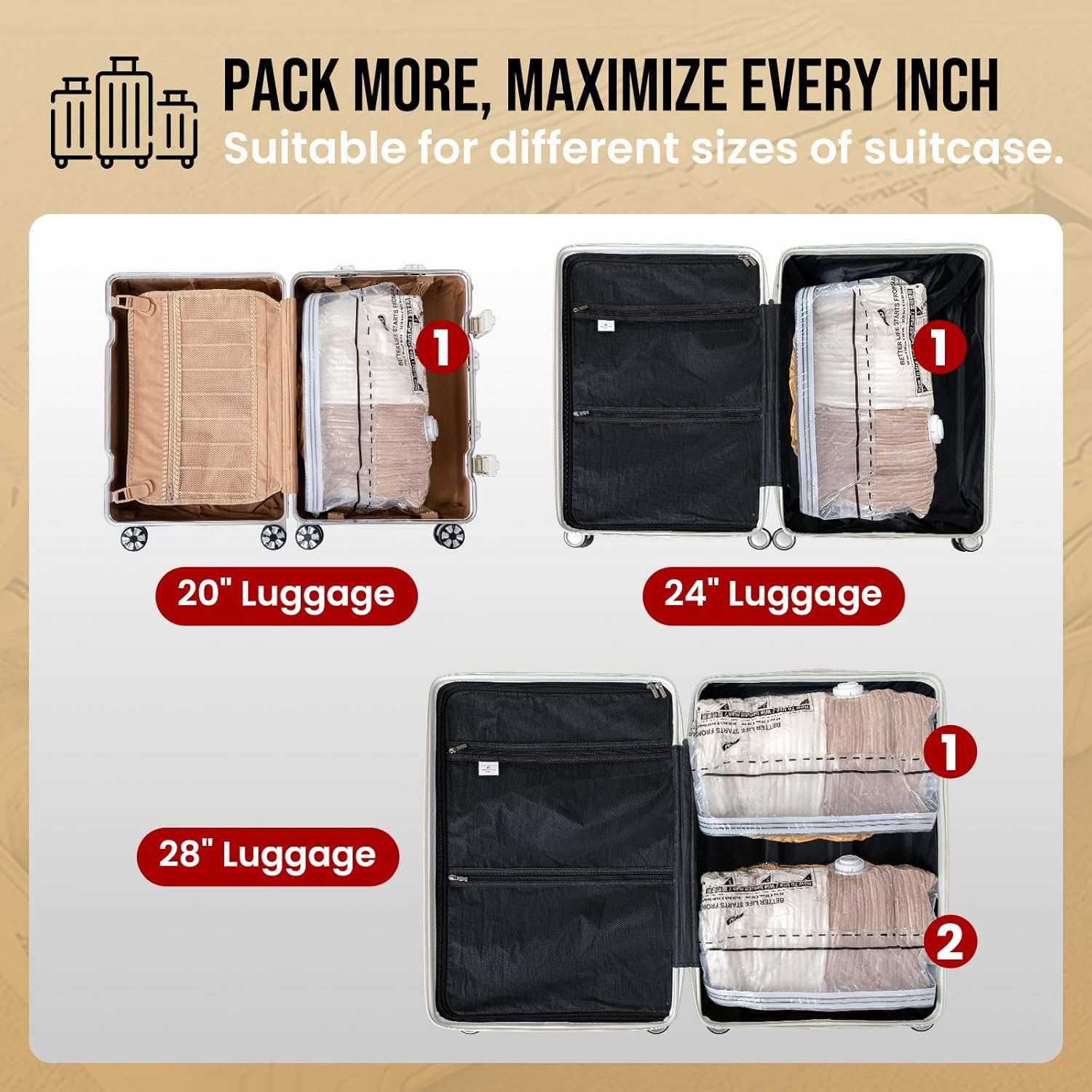 Taili Lot de 8 Sacs de rangement sous vide cubiques, Taille moyenne (63,5 x 48,3 x 27,9 cm), pour vêtements, couettes, couvertures, vêtements de bébé et accessoires de voyage