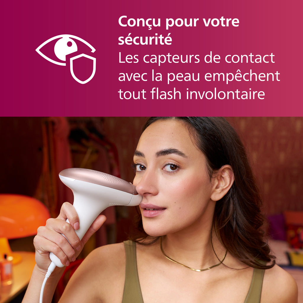 Philips Lumea Series 7000 BRI921/00 Épilateur à lumière pulsée avec capteur de teinte de peau, flashs rapides, embouts corps et visage, épilation semi définitive à domicile