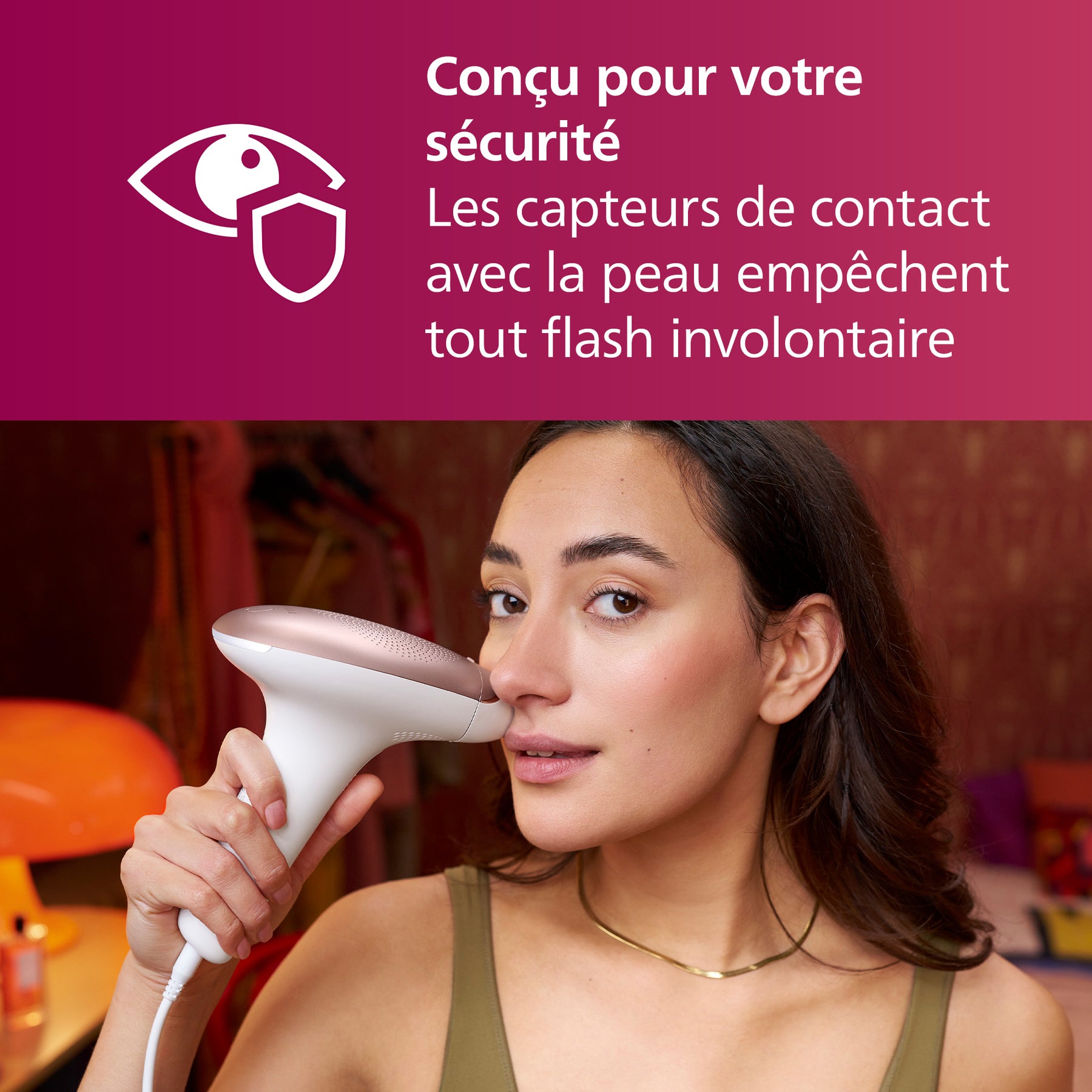 Philips Lumea Series 7000 BRI921/00 Épilateur à lumière pulsée avec capteur de teinte de peau, flashs rapides, embouts corps et visage, épilation semi définitive à domicile