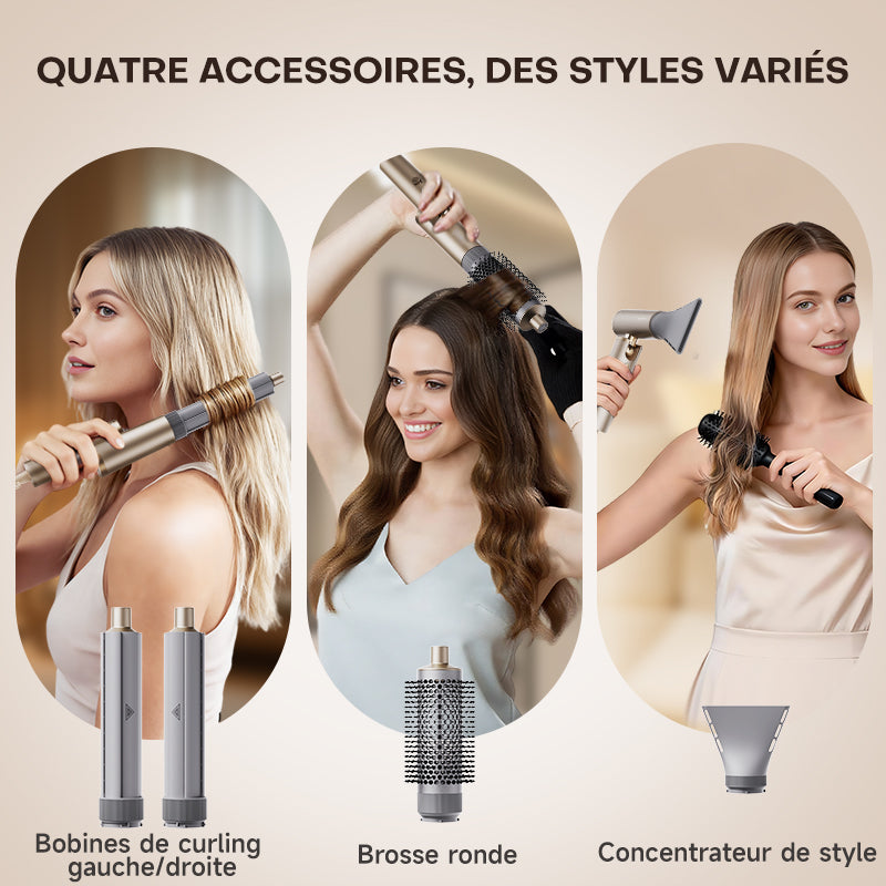 Uniorange H16 Sèche-cheveux portable pliable haute vitesse, moteur 110 000 tr/min, technologie bouclier ionique 1 milliard+, avec 4 buses de coiffage - Doré