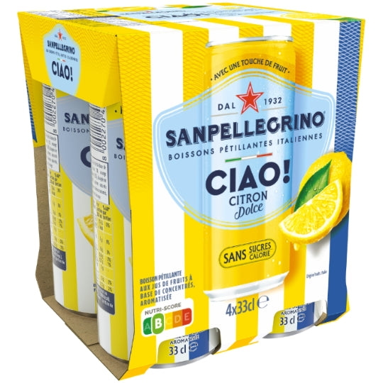 SAN PELLEGRINO Boisson Gazeuse Aromatisée Citron Dolce Ciao ! 4x33cl