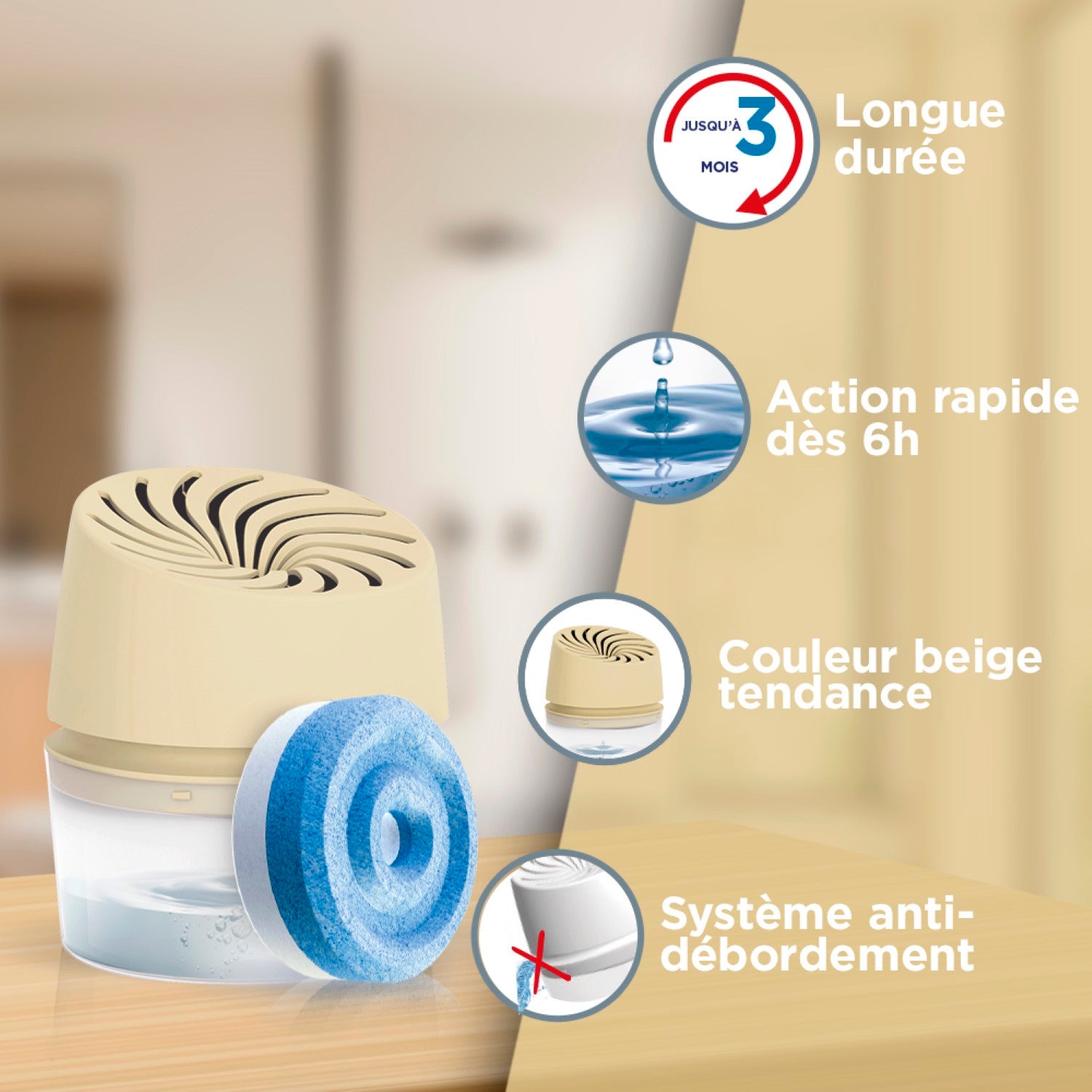 Rubson – Absorbeur d'Humidité Aero 360° Couleur Crème (1 appareil + 1 recharge de 450 g) – Absorbeur anti-humidité pour pièce jusqu'à 20 m² – Déshumidificateur d'air anti-odeur et anti-moisissure