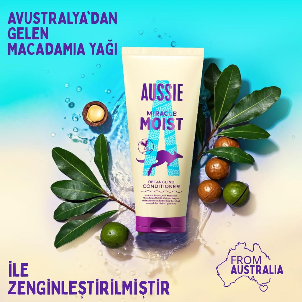 Aussie Miracle Moist Après-shampooing démêlant pour cheveux secs et abîmés - 1000 ml