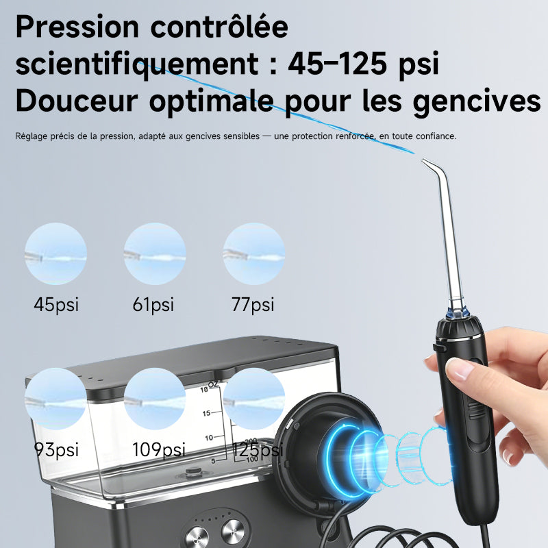 h2ofloss Hydropulseur dentaire portable, 6 modes, 5 canules, batterie 2500 mAh, réservoir d'eau 570 ml, étanche IPX7 - Noir