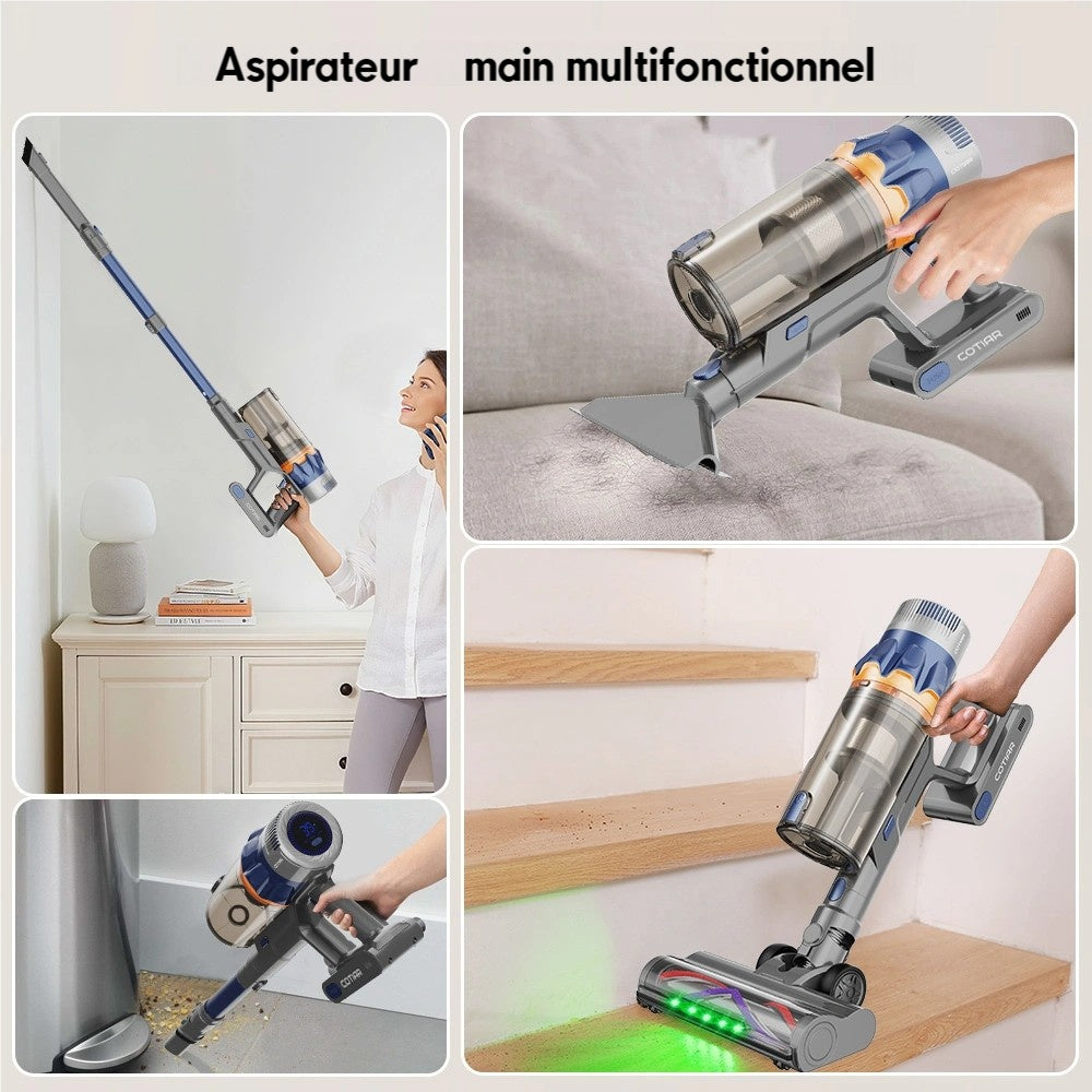 COTIAR S25 aspirateur à main sans fil, 650 W, 60 kPa, forte puissance d’aspiration, autonomie 70 min, batterie amovible, bleu
