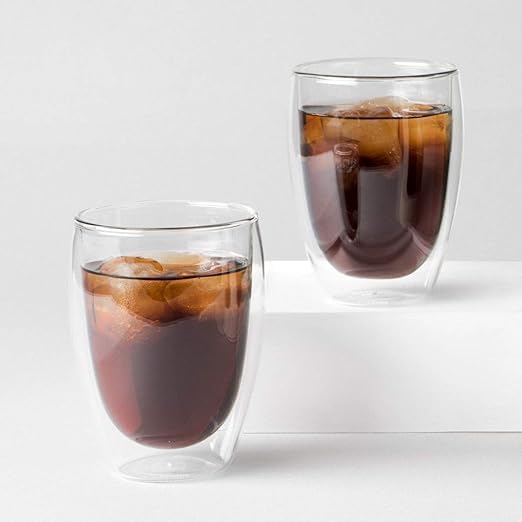 Lot de 2 Grandes Tasses en Verre Double Paroi 350ml, Résistantes à la Chaleur en Borosilicate, Compatibles Micro-ondes, Idéales pour Café, Thé, Lait, Jus, Glace et Desserts, Parfaites pour Boissons Chaudes et Froides