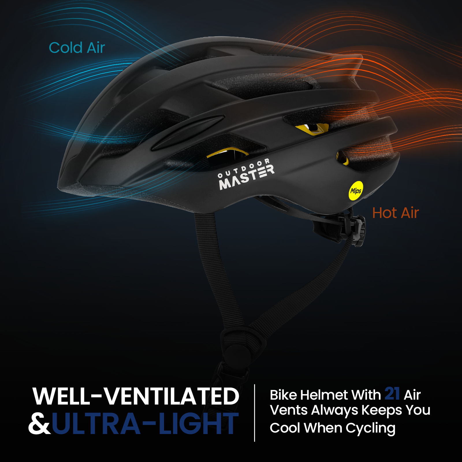 OutdoorMaster Casque de cyclisme de route MIPS pour adultes, noir, taille L